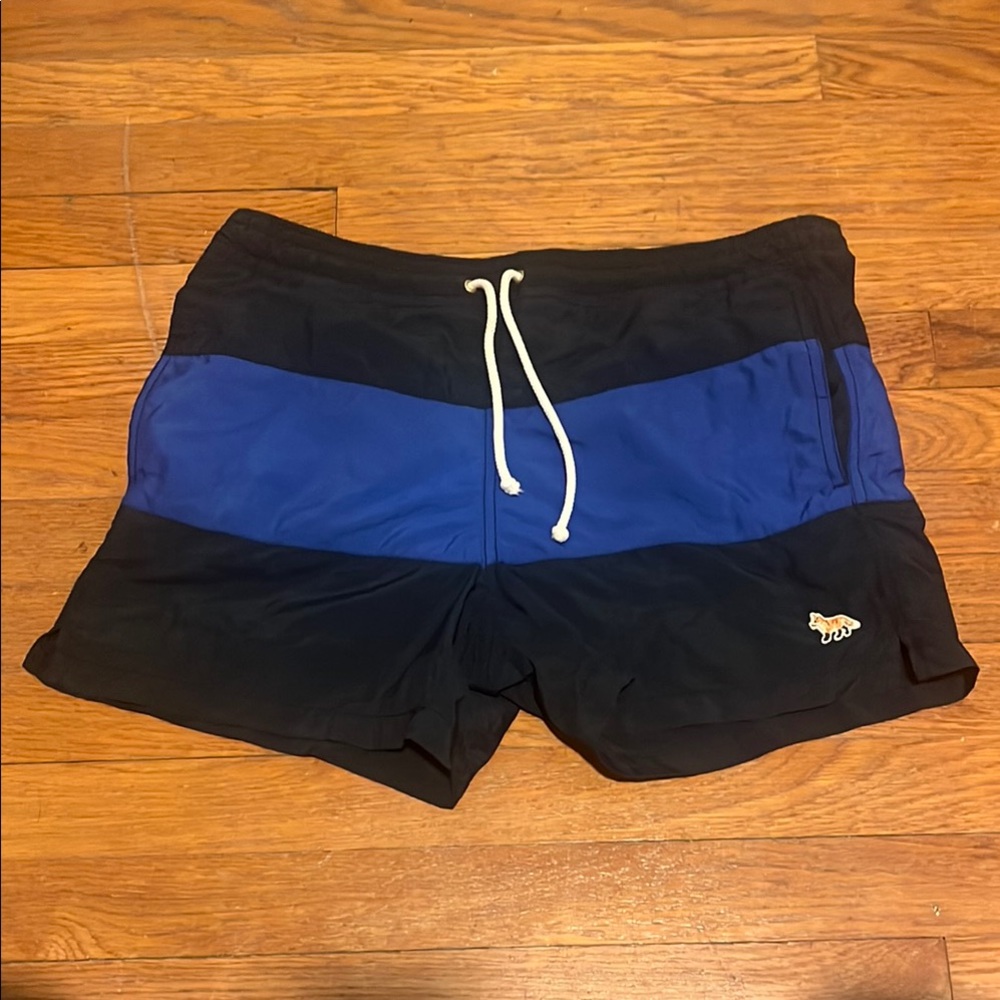 MAISON KITSUNE Small Blue and Black Swim Trunks